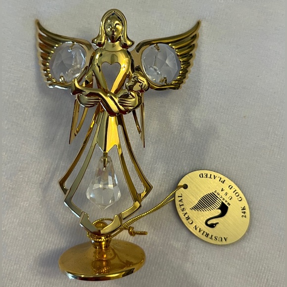 AUSTRIAN CRYSTAL DELIGHT ANGEL WITH BABY SUN CATCHER  24k GOLD PLATED NEW Accen - Picture 1 of 7